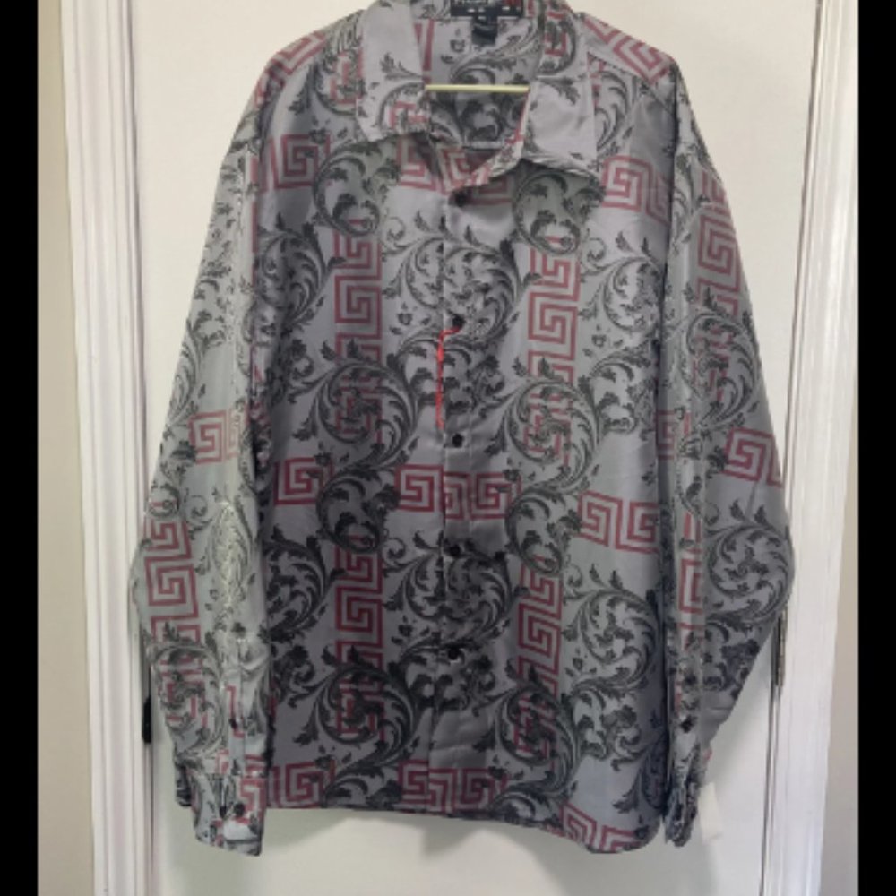 Royal Prestige Men’s Shirt Gray/Res New with tag Size 4XL Long Sleeve Button Up
